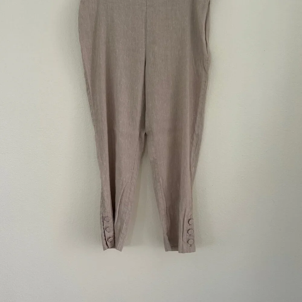 J Jill Linen Cropped Pants Side Zip Button Hem Neutral Summer Stretch Casual SZM - Picture 3 of 7